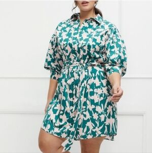 Eloquii Elements Floral Puff Sleeve Shirt Dress